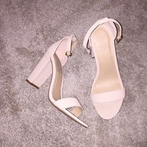 Nude open toe heels